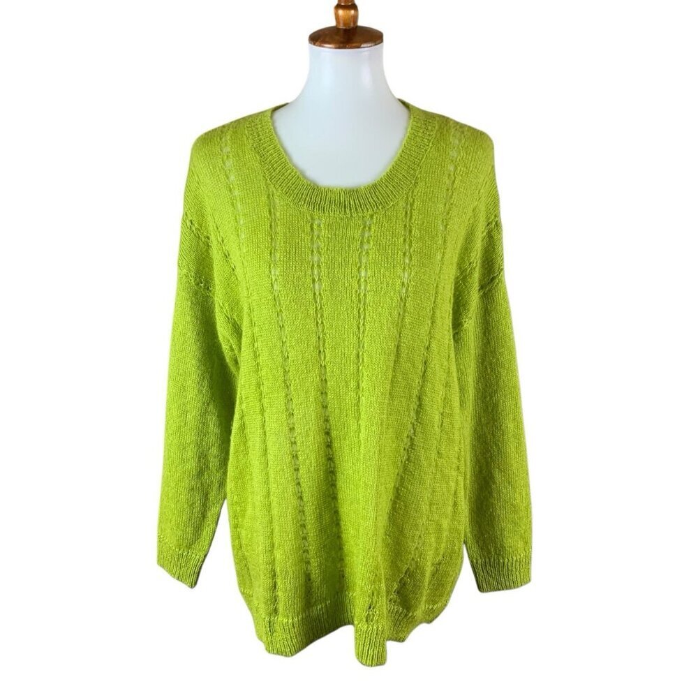 Masai Lime Green Mohair Blend Textured Knit Sweater Lightweight Pullover Medium